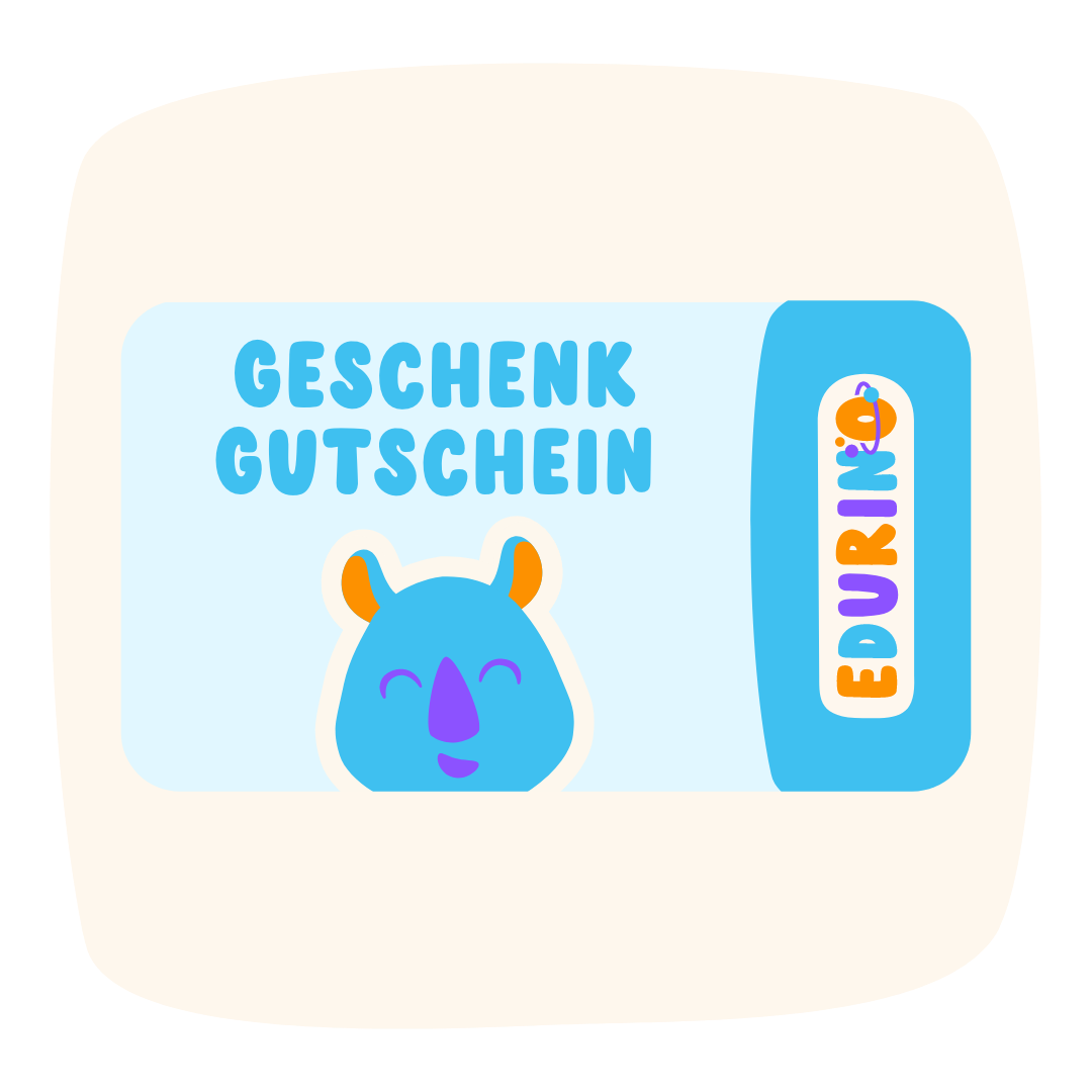 Entdecken Sie den EDURINO Geschenkgutschein mit einer fröhlichen blauen Cartoon-Figur und dem farbenfrohen „EDURINO“-Schriftzug. Erhältlich in den Werten 15 €, 30 € und 50 € – das ideale Geschenk für endlosen Lernspaß!.